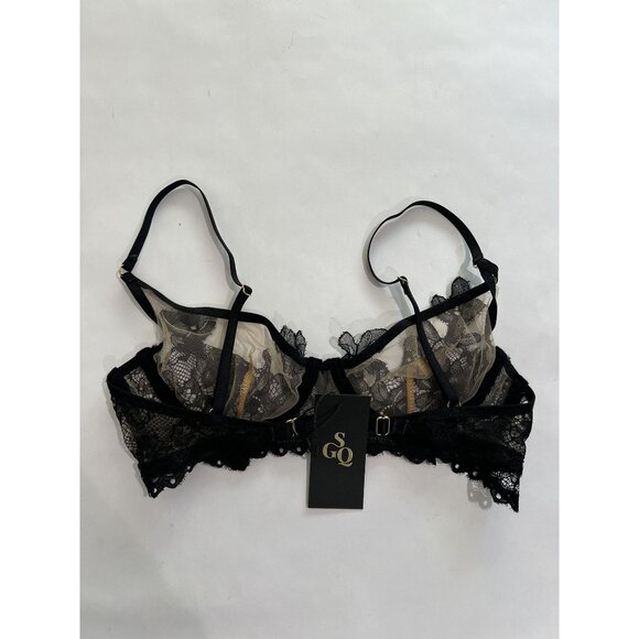 God Save Queens Black Floral Lace Bra - Picture 2 of 3